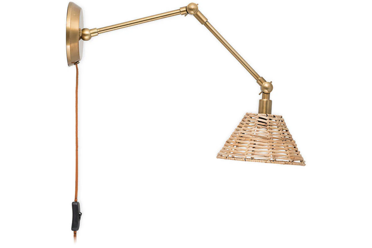 Noko Rattan Wall Lamp - Natural & Antique Brass - Image 6