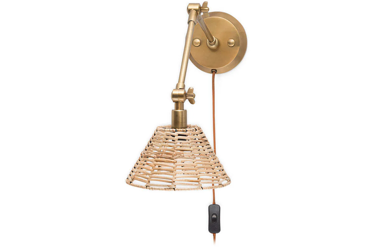 Noko Rattan Wall Lamp - Natural & Antique Brass - Image 7