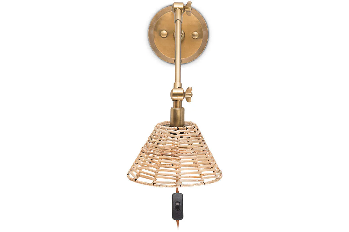 Noko Rattan Wall Lamp - Natural & Antique Brass - Image 8
