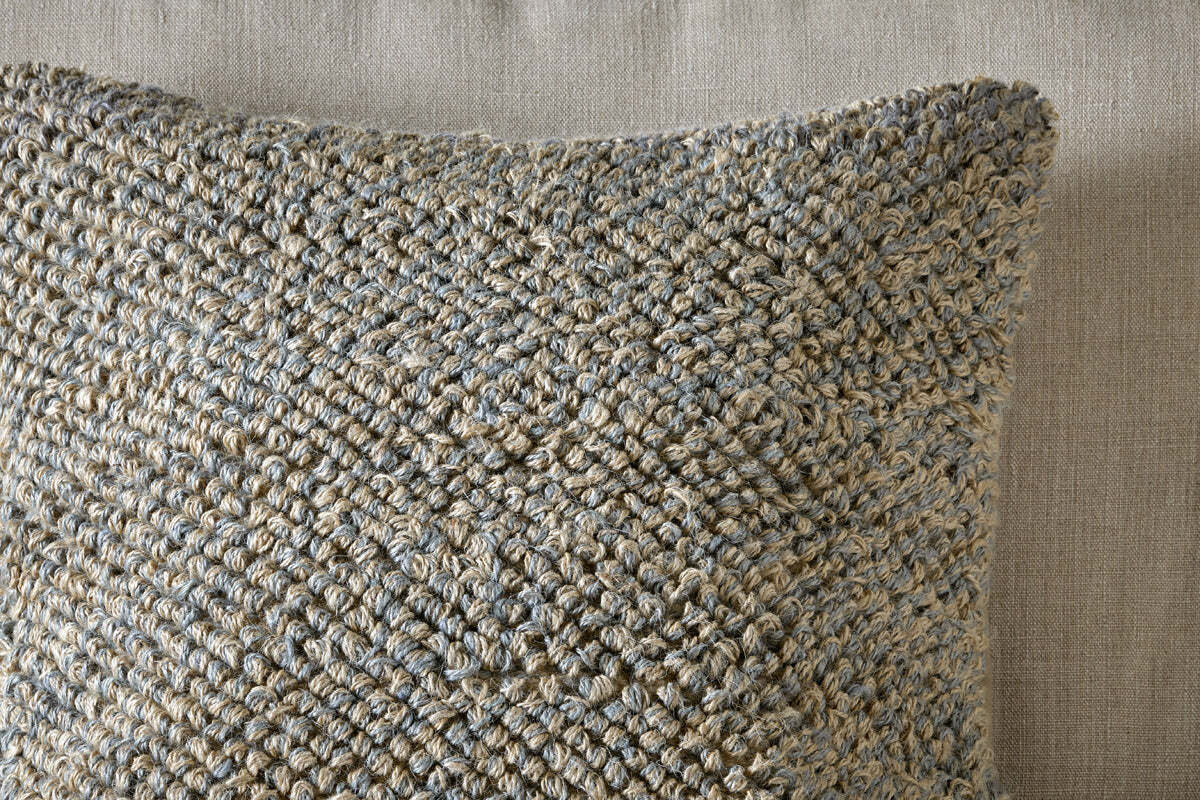 Paduna Jute & Cotton Cushion Cover - Soft Blue & Brown - Image 3