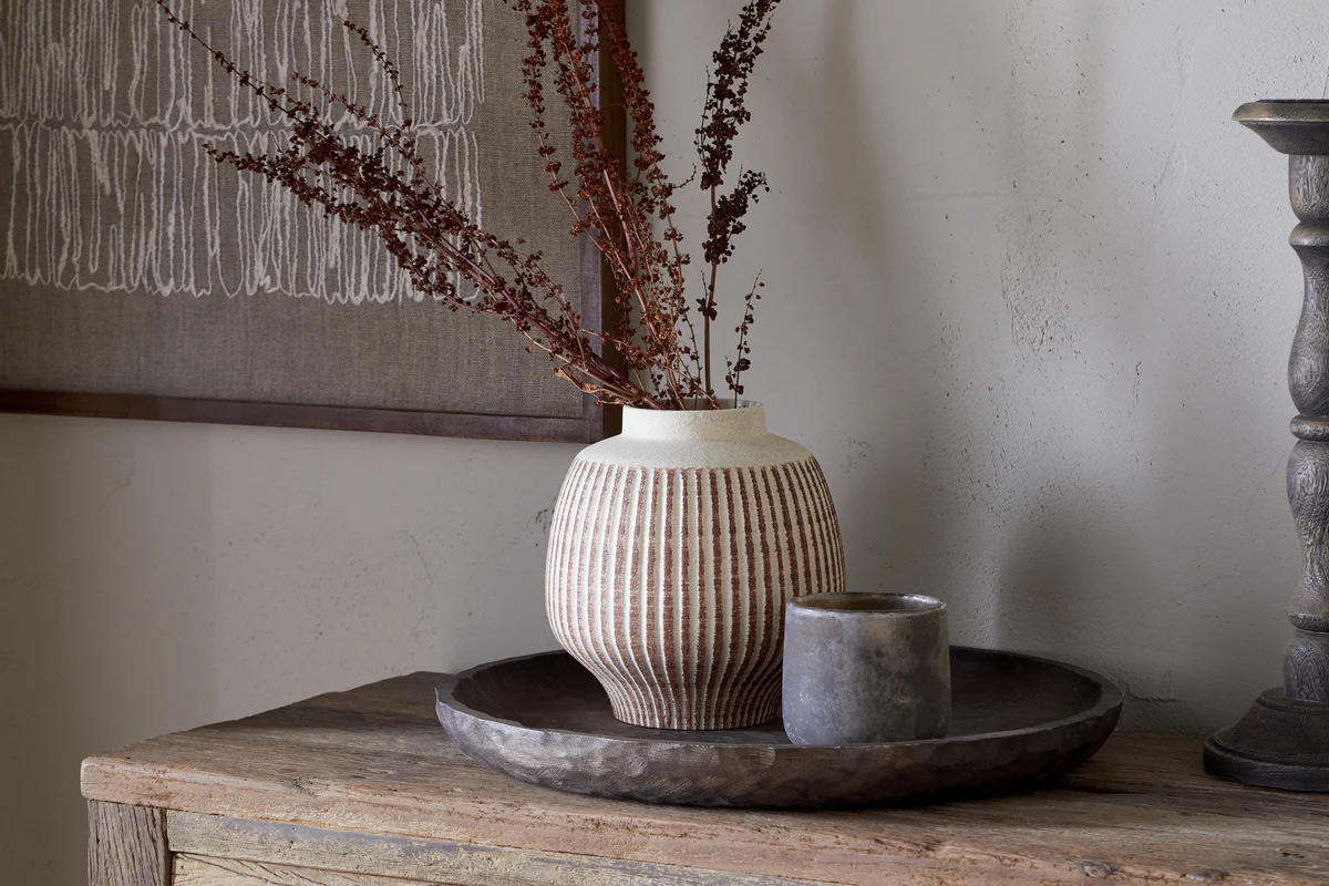 Perola Reactive Glaze Decorative Vase - Natural & Rust - Image 3