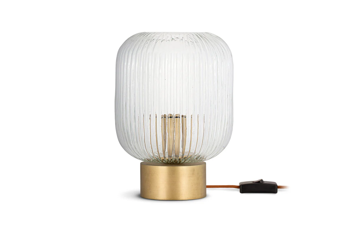 Rizal Fluted Glass Bedside Table Lamp - Antique Brass & Clear - Image 5