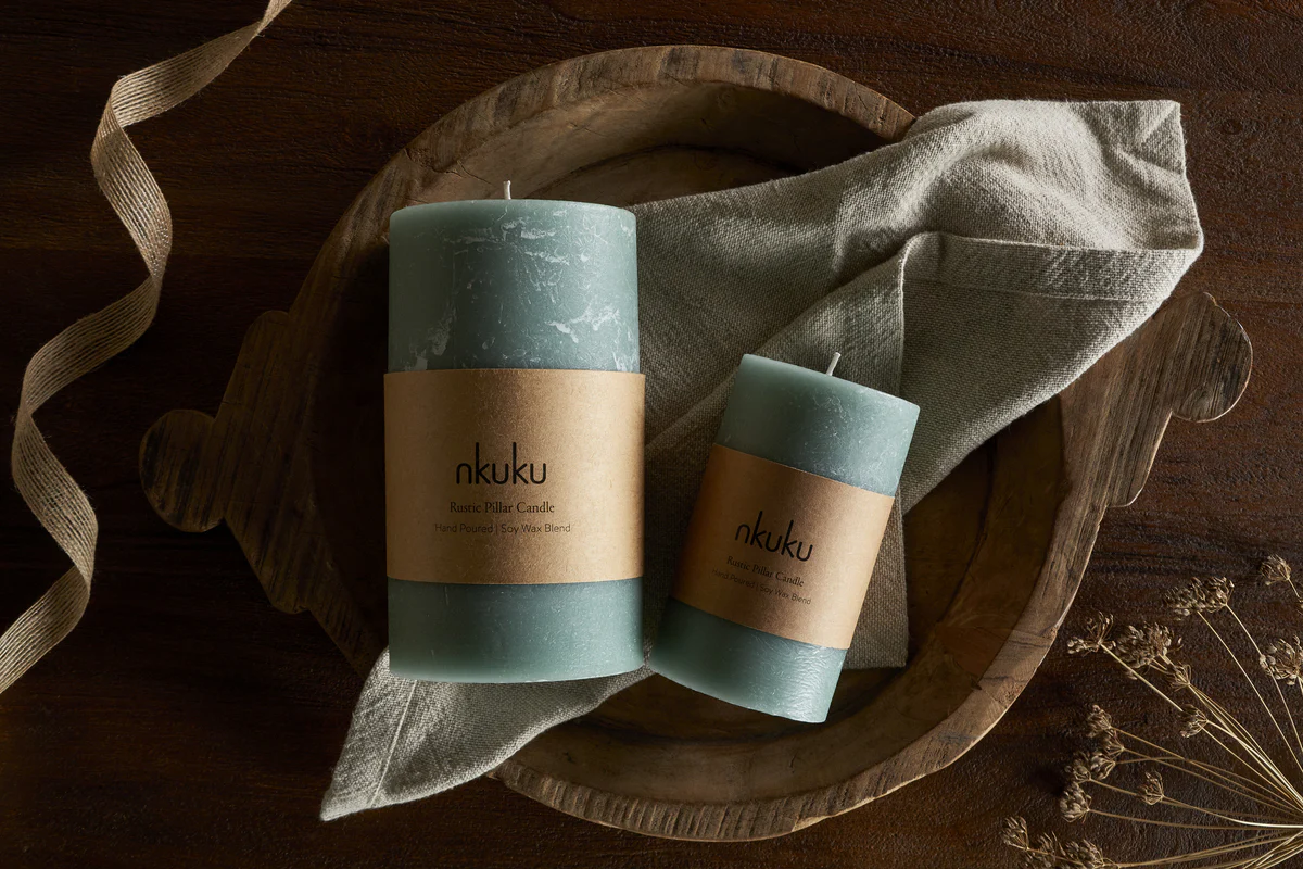 Rustic Soy Blend Pillar Candle - Sage Green - Large - Image 4