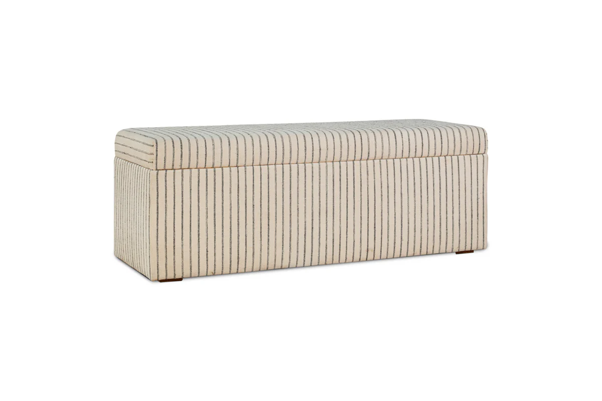 Sanja Stripe Cotton & Linen Upholstered Storage Bench - Grey - Image 11