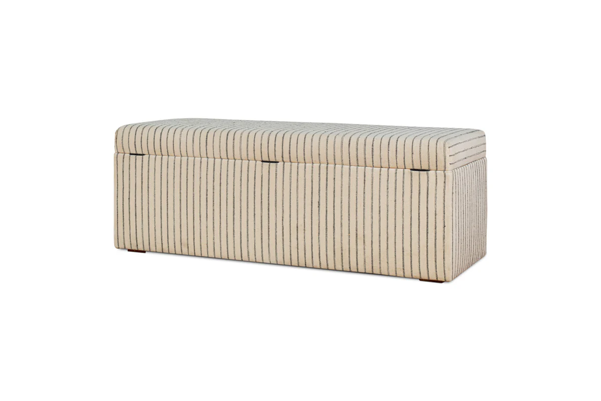 Sanja Stripe Cotton & Linen Upholstered Storage Bench - Grey - Image 12