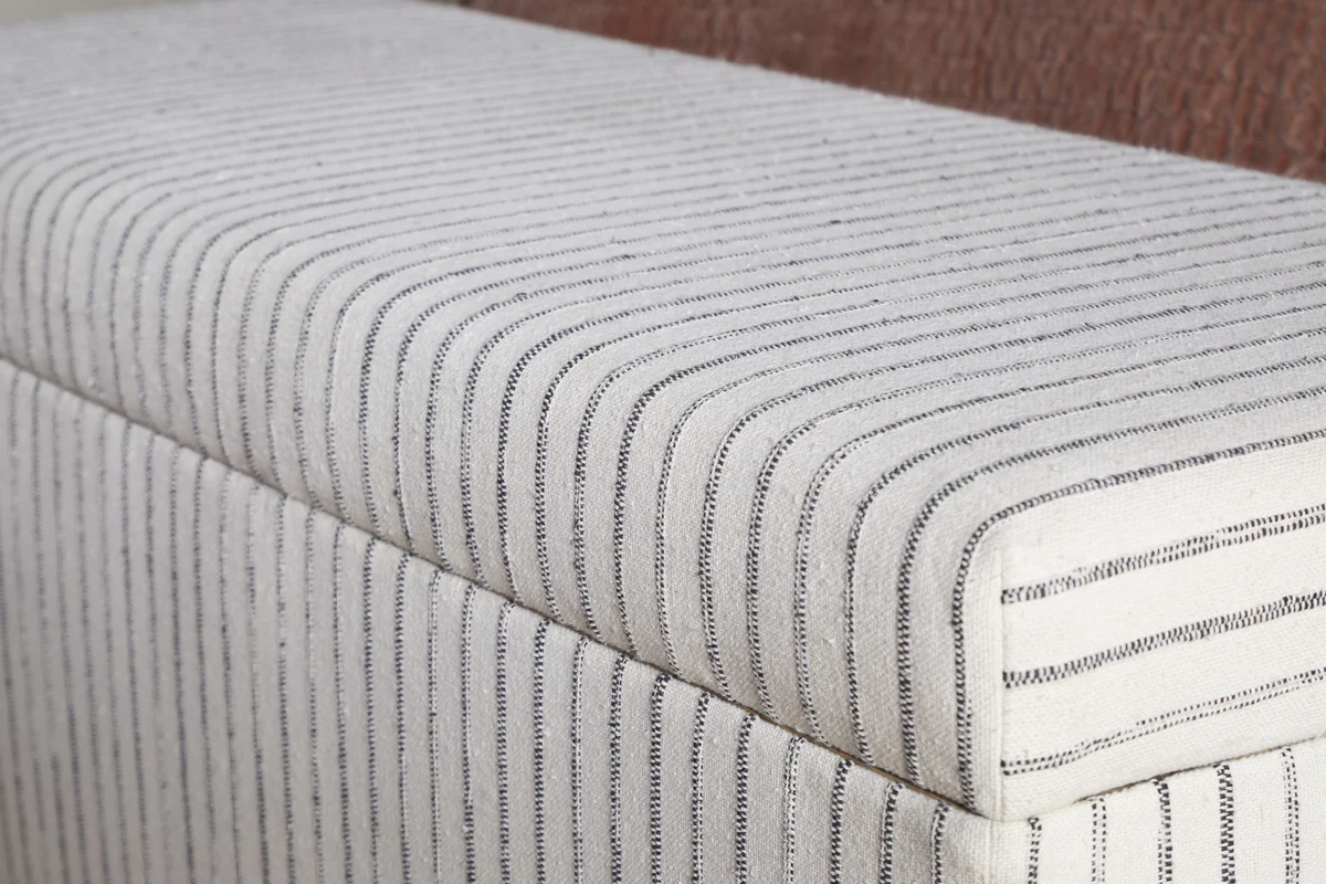 Sanja Stripe Cotton & Linen Upholstered Storage Bench - Grey - Image 8