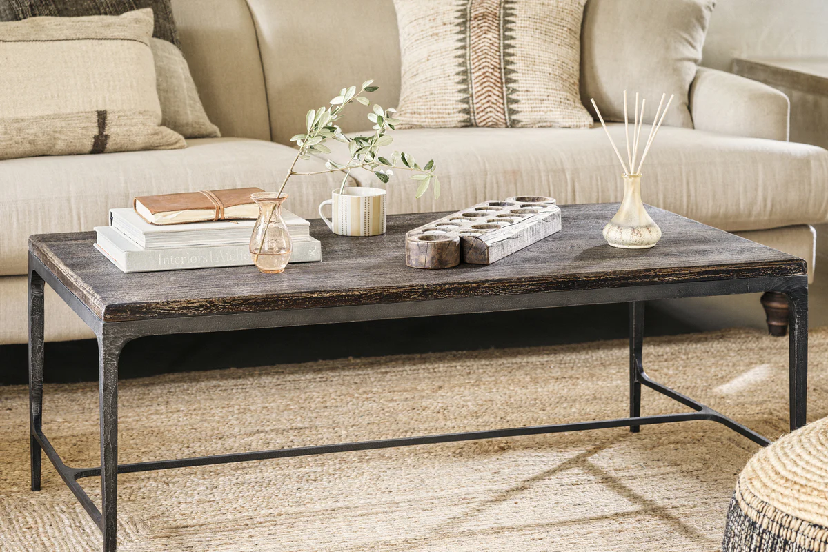Sita Reclaimed Wood & Iron Coffee Table - Chocolate Brown - Image 2