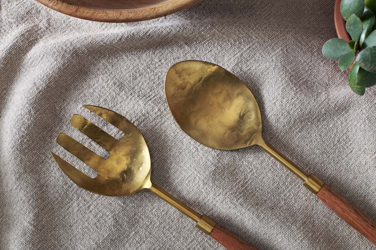Soni Salad Servers - Gold & Acacia (Set of 2) - Image 3