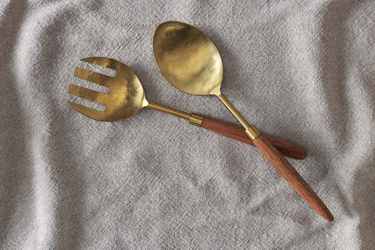 Soni Salad Servers - Gold & Acacia (Set of 2) - Image 4