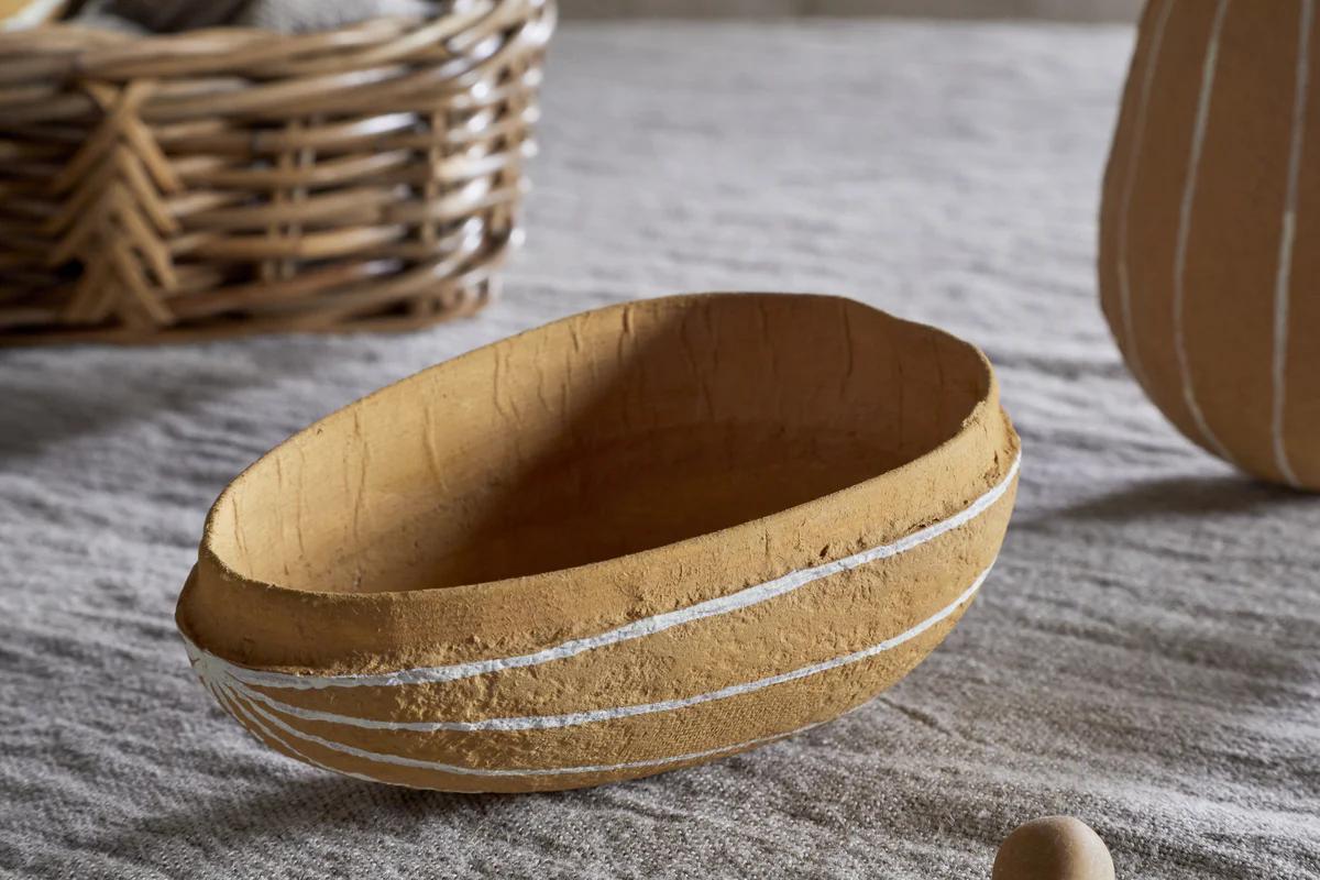 Surya Recycled Cotton Paper Side Opening Egg - Ochre & Cream - Image 4