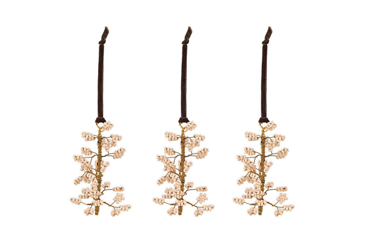Tanu Mango Wood Beaded Baubles - Brass & Natural (Set of 3) - Image 3
