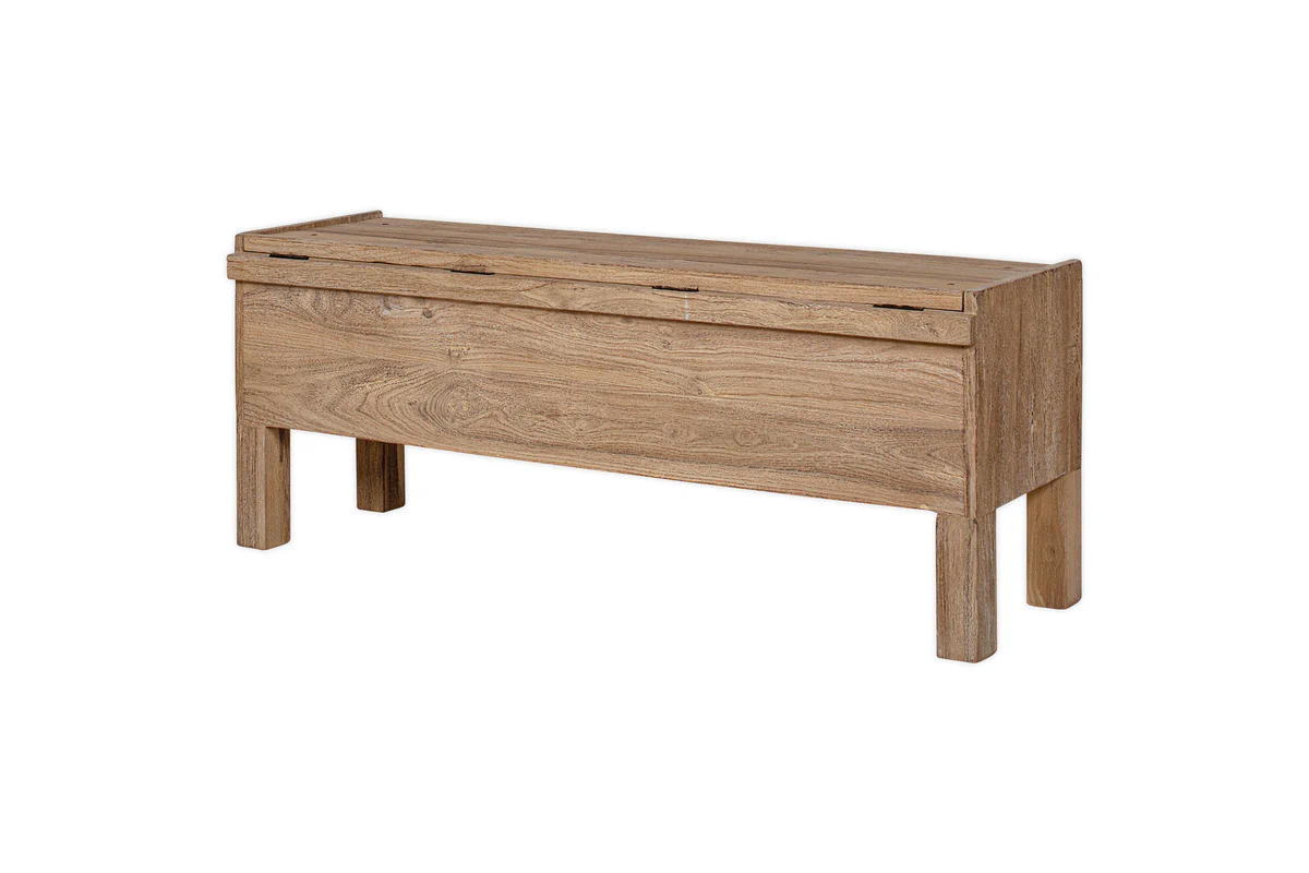 Teni Reclaimed Wood Storage Bench with Upholstered Linen Cushion - Natural - Image 12
