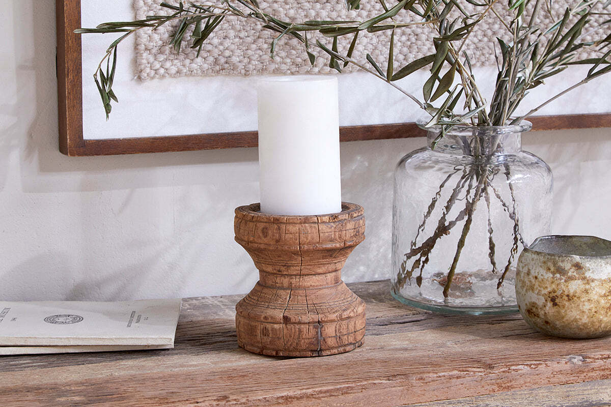 Thoko Reclaimed Round Candlestick - Dark Stain - Image 4