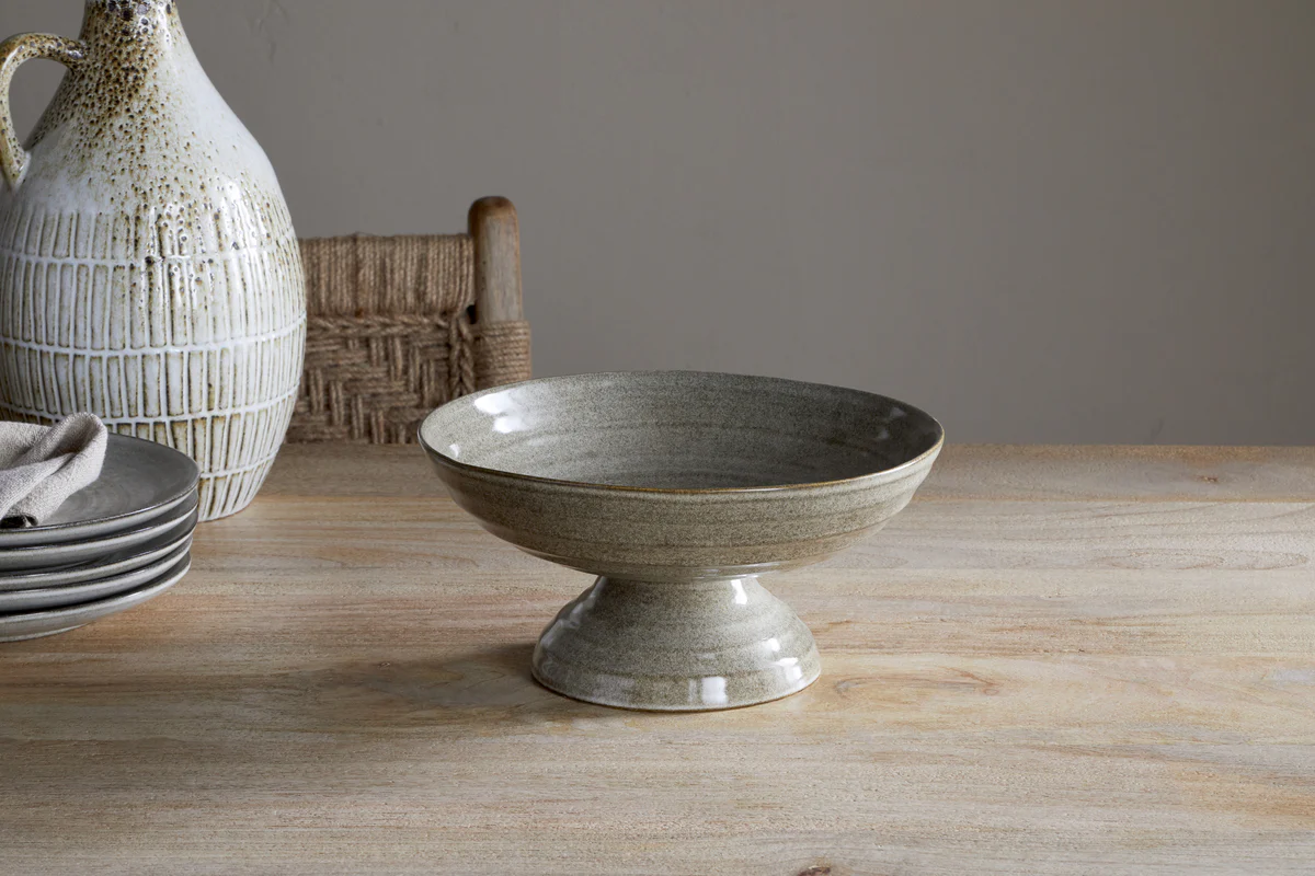 Valinha Earthenware Footed Bowl - Grey - Image 3